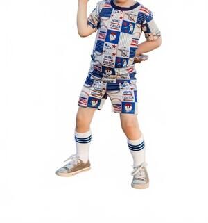 NEW FLETCH boy's field of dreams 2 piece bamboo pajama shorts set in blue
